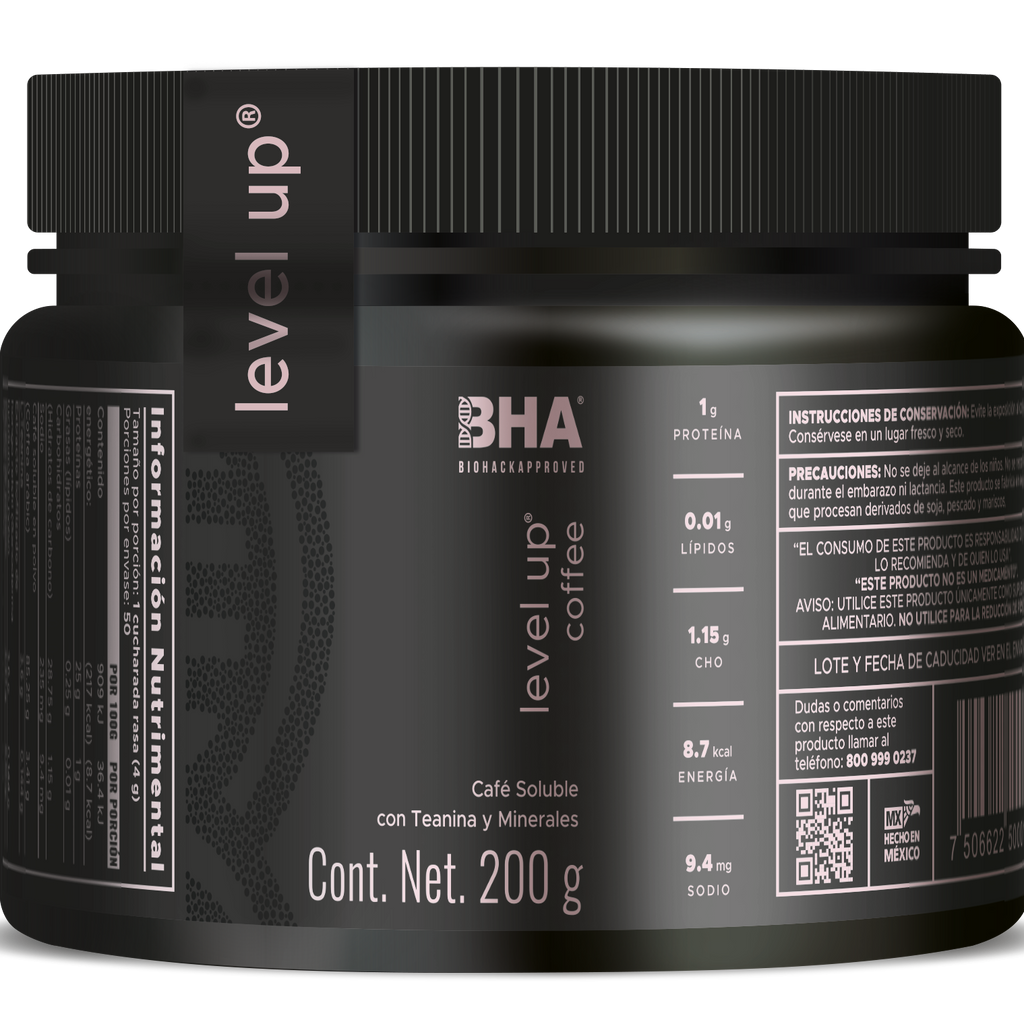 Level-Up Coffee: Energía natural con minerales y Teanina 200grs
