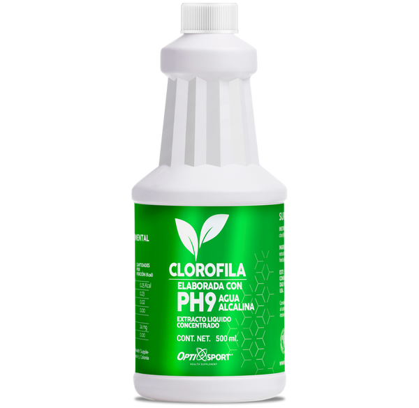 6 Clorofilas Líquidas Concentradas Adicionadas con PH9 (Agua Alcalina) | Ligero toque sabor Menta | 500 ml de Concentrado Líquido de Clorofila
