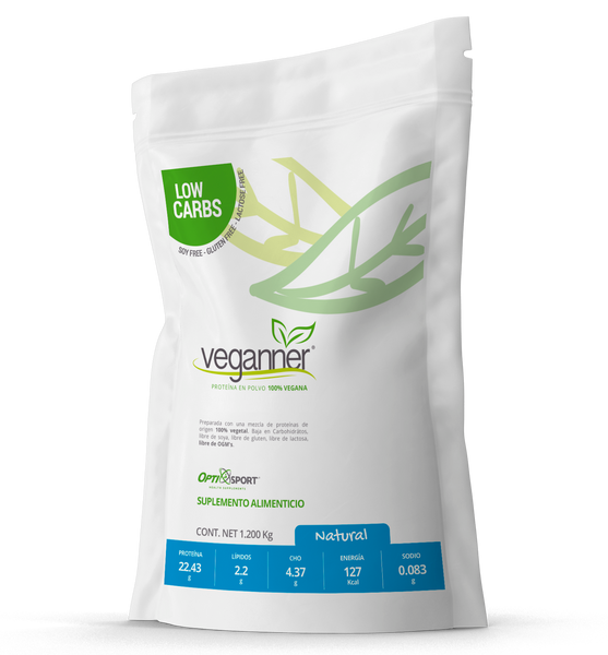 VEGANNER Proteína Vegetal (Vegana) Libre de OGMs, que NO Inflama, 22.4 g de proteína por servicio, 34 servicios | Sabor Natural | Bolsa con 1200 gr | Suplemento en Polvo | Proteína Vegana