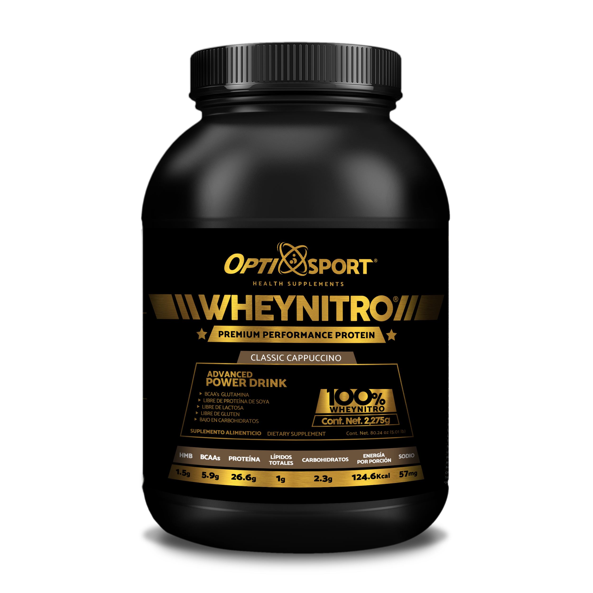 WHEYNITRO Proteína de Suero + HMB + BCAAs | 65 servicios Bote 2275 grs | Sabor Capuchino