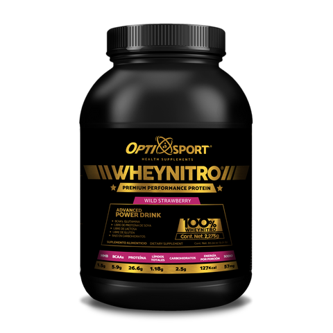 WHEYNITRO Proteína de Suero + HMB + BCAAs | 65 servicios Bote 2275 grs | Sabor Fresa